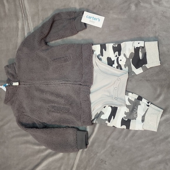 Carter Baby 3 Piece Set - Grey Camo - Size 24 Months NWT - Picture 1 of 8
